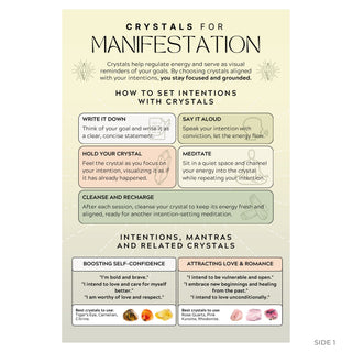 Crystals for Manifestation guide front: five intention-setting steps and affirmations for confidence and love