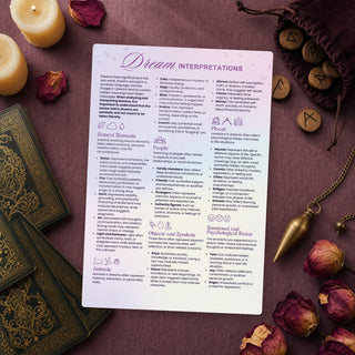 Dream Interpretations QuickStudy Guide laid out with crystals and props