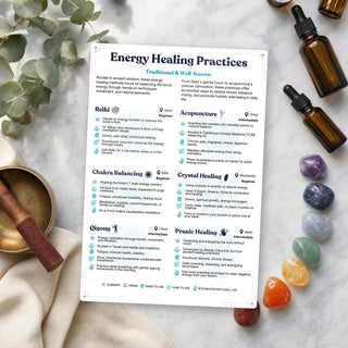 Energy Practices QuickStudy Guide laid out with crystals and props