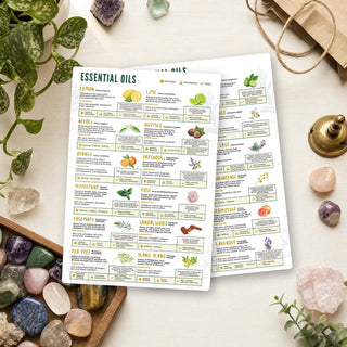 Essential Oils QuickStudy Guide front and back on a shop counter