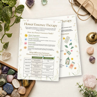 Flower Essence Therapy QuickStudy Guide front and back on a shop counter