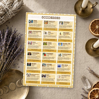 Goddesses QuickStudy Guide laid out with crystals and props