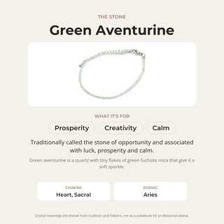 Green Aventurine stone card: what it is traditionally associated with, chakra and zodiac