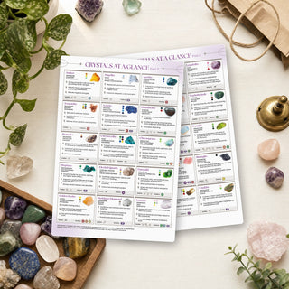 Healing Crystals Part 2 QuickStudy Guide front and back on a shop counter
