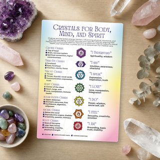 Healing Properties of Common Crystals QuickStudy Guide laid out with crystals and props