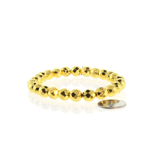 Hematite Electroplated Bead Bracelet (Enhanced) 8mm Gold Faceted from Stonebridge Imports