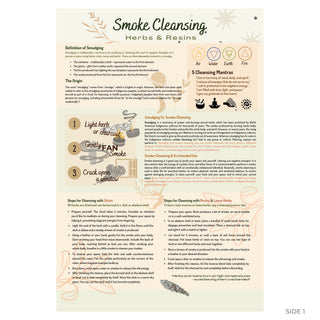 Smoke Cleansing guide front: smudging definition, four elements, cleansing steps and five cleansing mantras