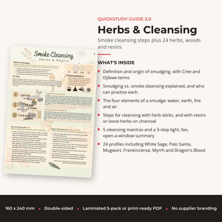 What's inside the Herbs & Cleansing QuickStudy Guide: Smoke cleansing steps plus 24 herbs, woods and resins