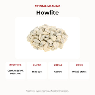 Howlite Magnesite Tumbled Stones crystal meaning: intentions, chakras, zodiac and origin