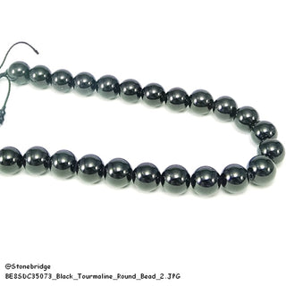 Black Tourmaline Round Strand 7" 8mm from Stonebridge Imports