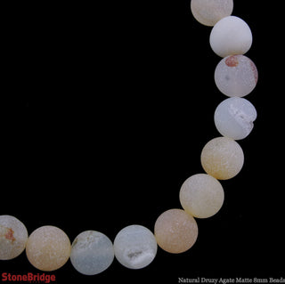 Druzy Agate Bead Bracelet 15" - 8mm Natural Matte from Stonebridge Imports