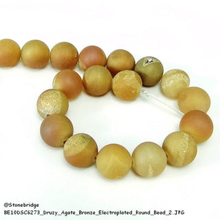 Druzy Agate Bead Bracelet 15" - 10mm Bronze Electroplated (Enhanced) from Stonebridge Imports