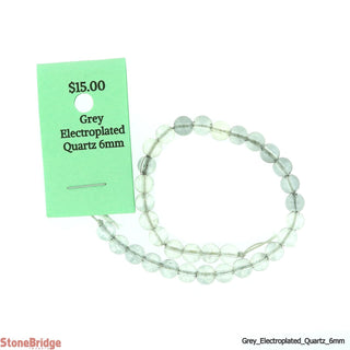Clear Quartz Bead Strand 7" - 6mm Grey Electroplated (Enhanced) from Stonebridge Imports