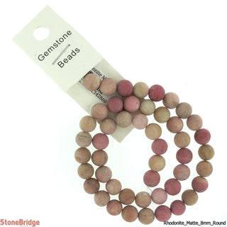 Rhodonite Matte - Round Strand 15" - 8mm from Stonebridge Imports