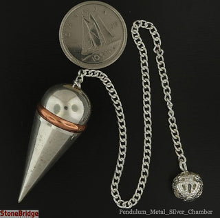 Silver Colour Metal Secret Chamber Point Pendulum with Copper Ring and Chain    from Stonebridge Imports
