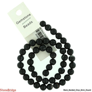 Black Onyx Banded - Round Strand 15" - 8mm from Stonebridge Imports