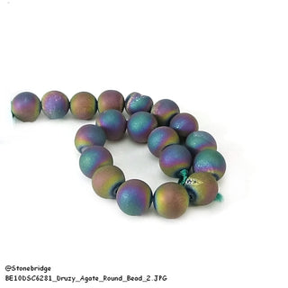 Druzy Agate Bead Bracelet 15" - 10mm Rainbow Electroplated (Enhanced) from Stonebridge Imports