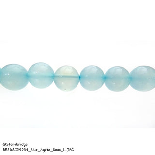 Blue Agate Chalcedony Bead Strand 15" - 8mm from Stonebridge Imports