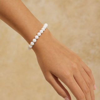 Jade bead bracelet worn on the wrist, close-up