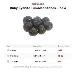 Ruby Kyanite Tumbled Stones - India size guide: stone size and number of stones per bag