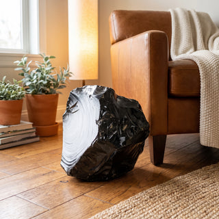 Obsidian Black Boulder Cut-Base U#65 - 16" from Stonebridge Imports