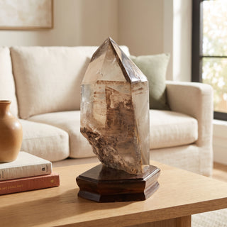 Smoky Quartz Point On Wood Base U#14 - 13 1/2" from Stonebridge Imports