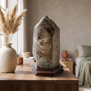 Smoky Quartz Point On Wood Base U#15 - 12 3/4" from Stonebridge Imports