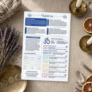 Mantras QuickStudy Guide laid out with crystals and props