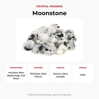 Rainbow Moonstone Tumbled Stones - India crystal meaning: intentions, chakras, zodiac and origin