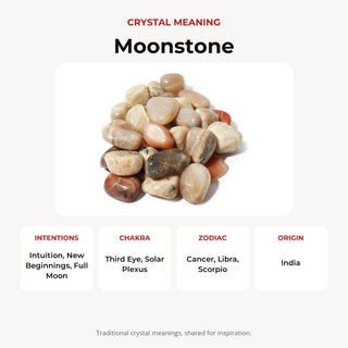 Multicolour Moonstone Tumbled Stones crystal meaning: intentions, chakras, zodiac and origin