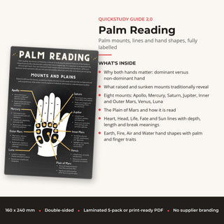 What's inside the Palm Reading QuickStudy Guide: Palm mounts, lines and hand shapes, fully labelled