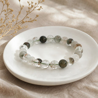 Green Phantom Quartz bead bracelet, lifestyle photo