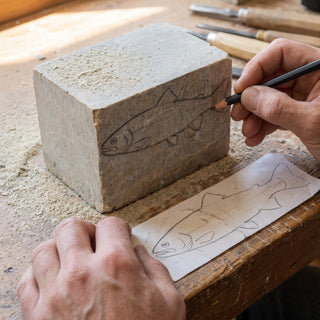 Mini Carving Rasp - drawing a template on a soapstone block
