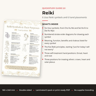 What's inside the Reiki QuickStudy Guide: 6 Usui Reiki symbols and 6 hand placements
