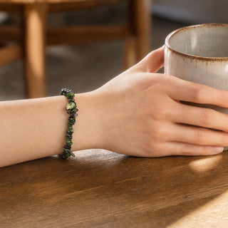 Ruby Zoisite bead bracelet, lifestyle photo