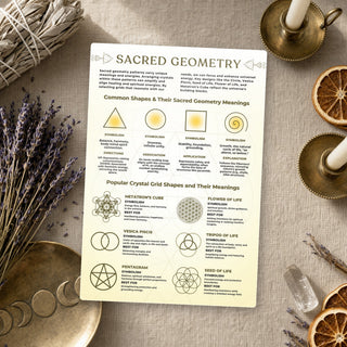 Sacred Geometry QuickStudy Guide laid out with crystals and props