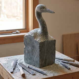 6x6x12 Carving Block - half-carved, the form emerging