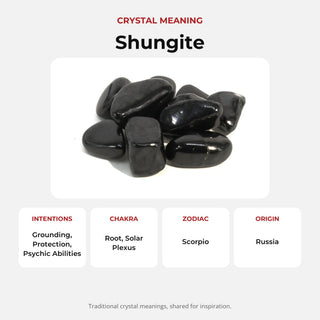 Shungite Tumbled Stones crystal meaning: intentions, chakras, zodiac and origin
