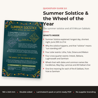 What's inside the Summer Solstice & the Wheel of the Year QuickStudy Guide: The summer solstice and all 8 Wiccan Sabbats