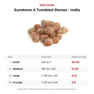 Sunstone A Tumbled Stones - India size guide: stone size and number of stones per bag