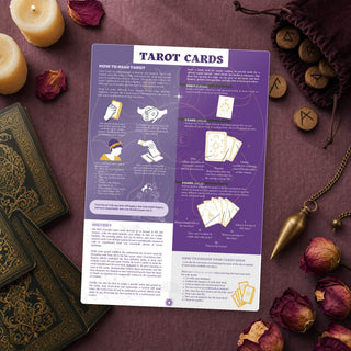 Tarot QuickStudy Guide laid out with crystals and props