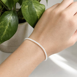 White Moonstone bead bracelet, lifestyle photo