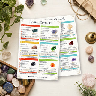 Zodiac Crystals QuickStudy Guide front and back on a shop counter