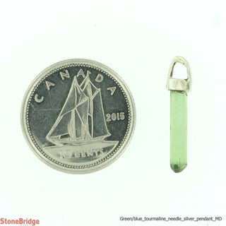 Green/Blue Tourmaline Needle Sterling Silver Pendant - Medium    from Stonebridge Imports