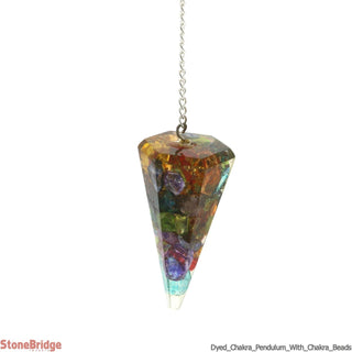 Chakra (Dyed) Orgone Pendulum with Chakra Beads on Chain    from Stonebridge Imports