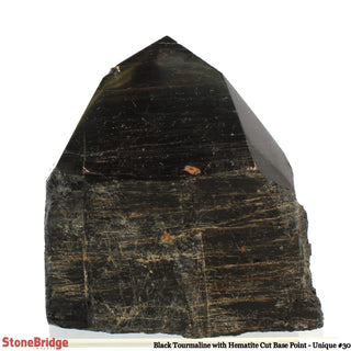 Black Tourmaline & Hematite Cut Base, Polished Point U#30    from Stonebridge Imports