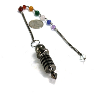 Metal Pendulum - Black Colour 4 Ring Isis with Chakra Beads - 2"    from Stonebridge Imports