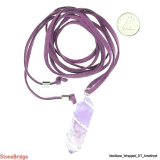 Amethyst Double Terminated With Coil Wrapper Necklace On Suede Cord    from Stonebridge Imports