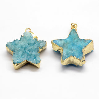 Agate Druzy Electroplated - Golden Plated Brass - Star Pendants    from Stonebridge Imports