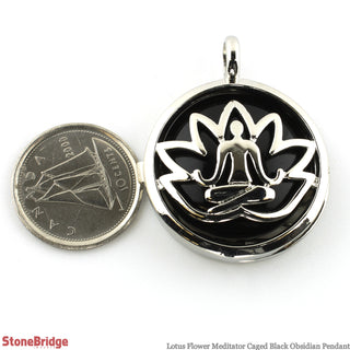 Lotus Flower Meditator - Black Obsidian - Rounded Frame Pendant    from Stonebridge Imports